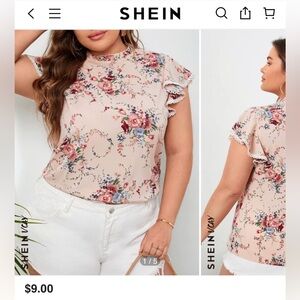 Small SHEIN‎ VCAY  Floral Print Butterfly Sleeve Blouse